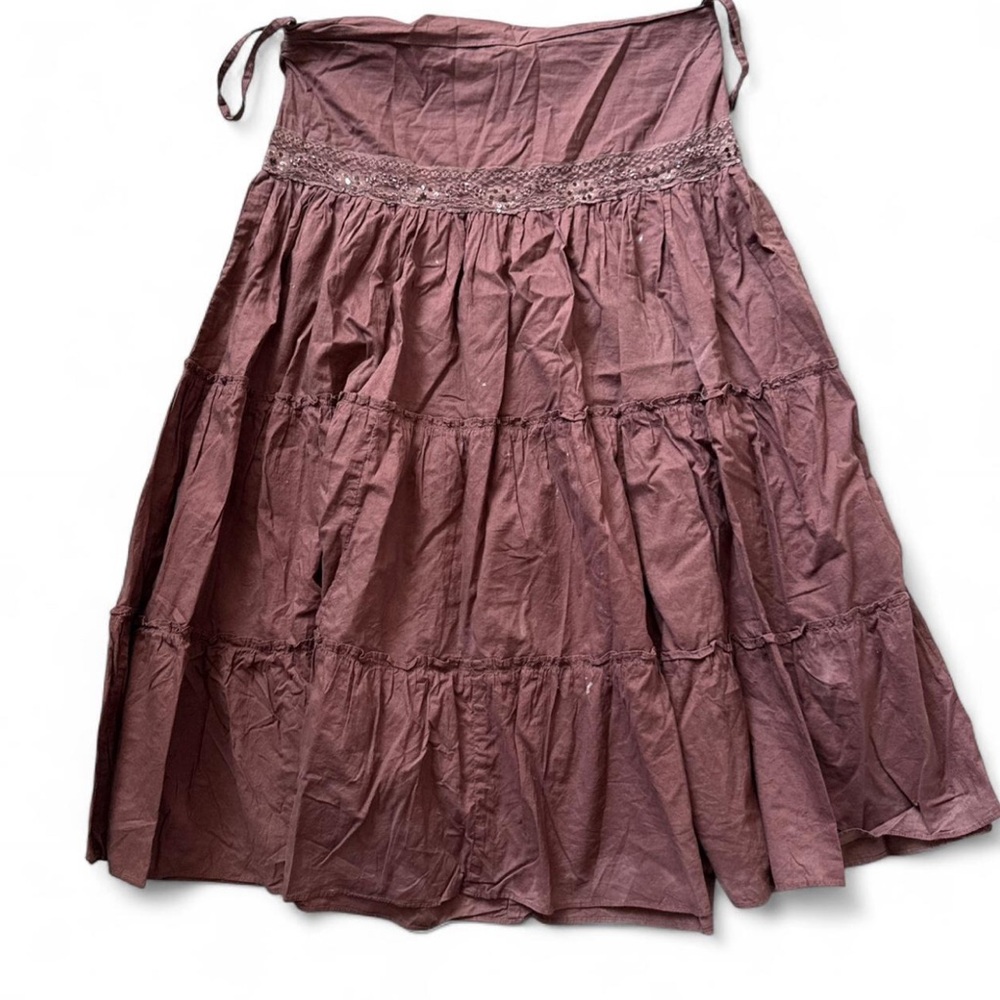 Brown Cotton Midi Skirt Size 9 A Line Y2K Vintage Cottagecore